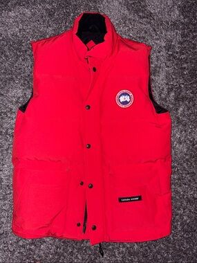 Canada Goose Red Puffer Vest with Badge
